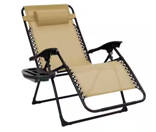 Patio Premier Oversized Taupe Metal Zero Gravity Chair with Leg Stabilizers and Big Cupholder  - Lot 283