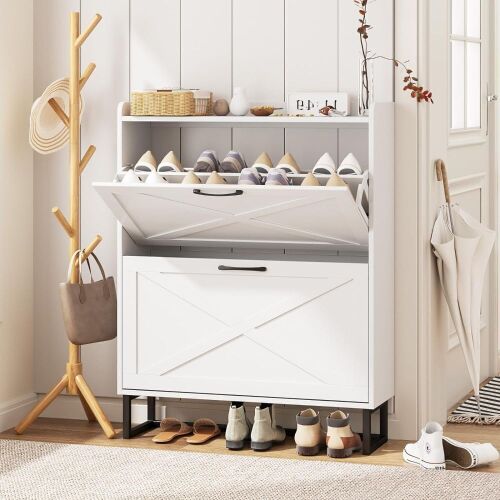  Maupvit Freestanding Shoe Cabinet with 2 Flip Drawers - Lot 601
