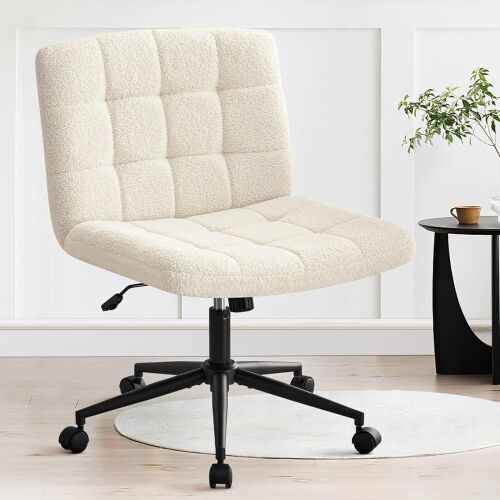  Furniliving Faux Fur Upholstered Office Chair with Wheels, Ivory White  - Lot 671