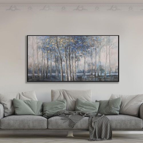 Grey Misty Forest Abstract Tree Framed Wall Art 20" x 40"  - Lot 260