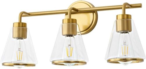 Gold 3 Light Vanity Fixture with Clear Glass Shades, 22"  - Lot 490