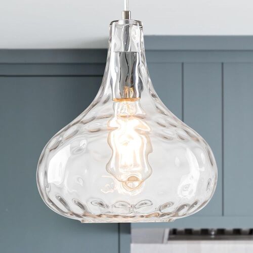 Modern Glass Hammered Design Farmhouse Pendant Light Fixture - Lot 570