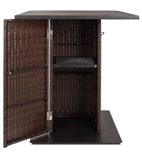 Wicker Bar Table with Built-In Bottle Opener, Hidden Storage - Lot 33
