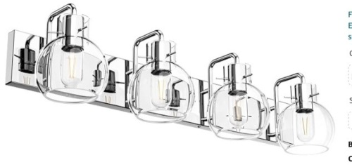 Chrome Modern Bathroom Vanity Light Fixtures Over Mirror Glass Globe 4 Lights  - Lot 109