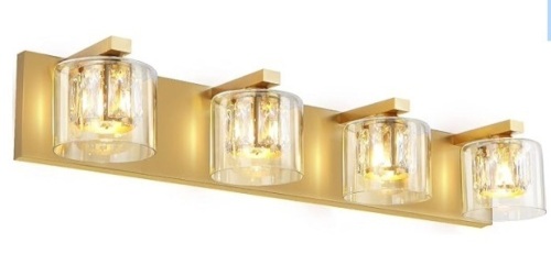 4 Lights Bathroom Vanity Lighting Fixture, 29 inch Bathroom Chrome Vanity Lights Modern Crystal Bathroom Light Fixtures Wall Lamp for Bathroom, Living Room, Hallway (Gold, 4 Light) - Lot 110
