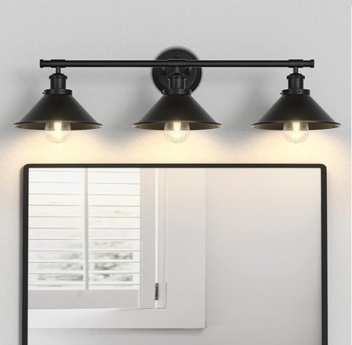 Licperron 3-Light Black Bathroom Vanity Light Fixtures Over Mirror - Lot 111