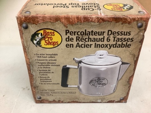 6 Cup Stainless Steel Stove Top Percolator, Appears New - Lot 123