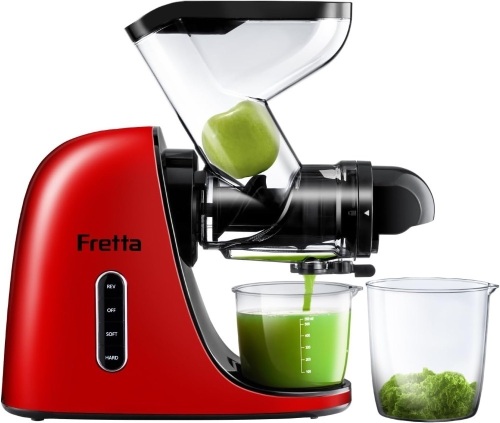Cold Press Juicer Machines, Fretta Slow Masticating Juicer, BPA-Free Juicers, Extractor de Jugos y Vegetales, 3-inch Large Feed Chute Juice Maker, Juice Extractor with Quite DC Motor, 200W(Red) - Lot 7410