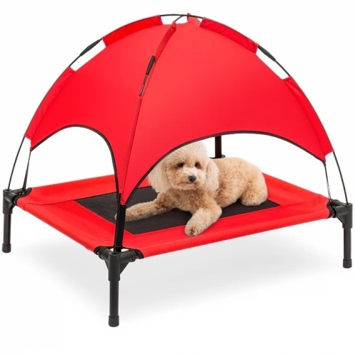 Elevated Cooling Dog Bed, Outdoor Pet Cot w/ Canopy, Carry Bag - 30in - Lot 8162