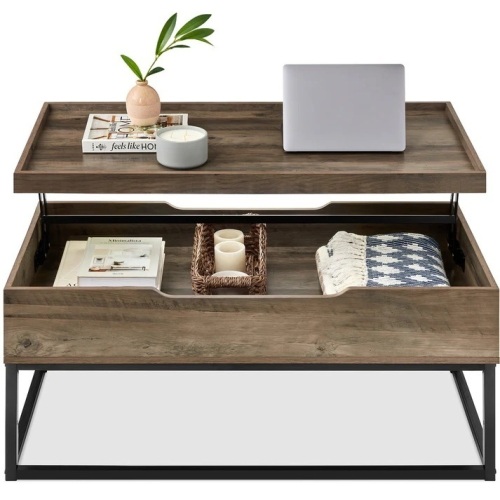 Lift Top Coffee Table w/ Tray Edge Tabletop, Wood-Grain Finish - 44in - Lot 8215