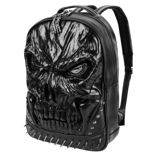 Skull Print PU Leather Backpack - Fashion-Forward Travel Companion for Men & Women - Durable, Laptop-Friendly, Large Capacity, Double Shoulder Straps for Comfortable Carry - Lot 8289