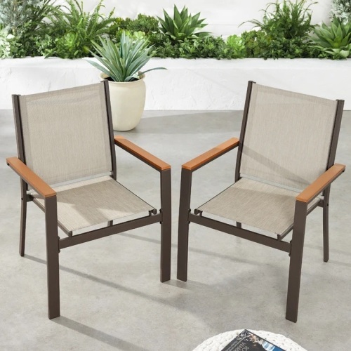 Set of 2 Stackable Textilene Chairs w/ Armrests, Dining Accent Furniture - Lot 8335