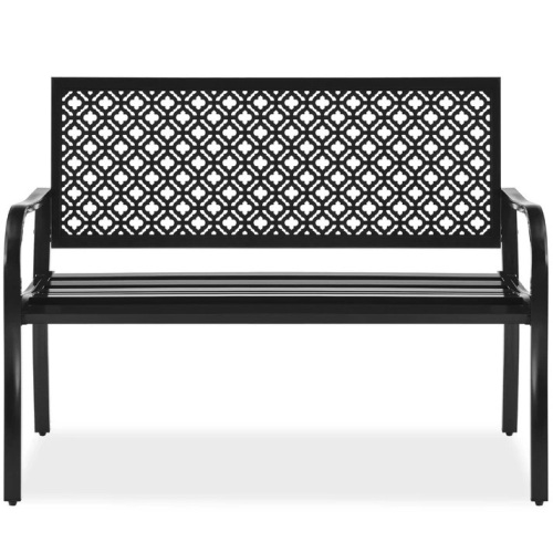Indoor Outdoor Steel Bench w/ Geometric Backrest, Foot Levelers - Lot 8359