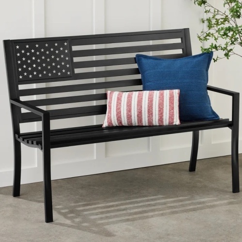 Indoor Outdoor Steel Bench w/ American Flag Backrest, 790lb Capacity - Lot 8426