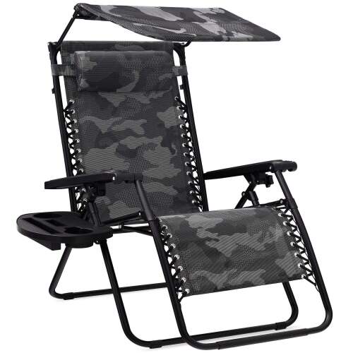 Folding Zero Gravity Recliner Patio Lounge Chair w/ Canopy, Side Tray - Lot 6319