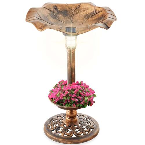 Solar Lighted Bird Bath w/ Planter - Lot 6627