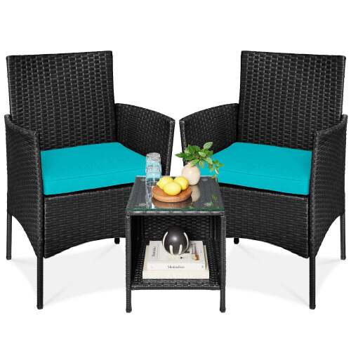 3-Piece Outdoor Patio Wicker Bistro Set w/ Side Storage Table - Lot 6628