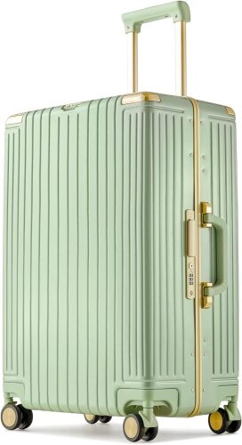 Aluminum Frame+PC Suitcase Bright Color Suitcase TSA Combination Lock Universal Wheel (Green, 24-Inch) - Lot 8450