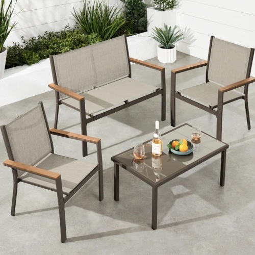 4-Piece Textilene Outdoor Conversation Set w/ Cushions, Table - Lot 8618