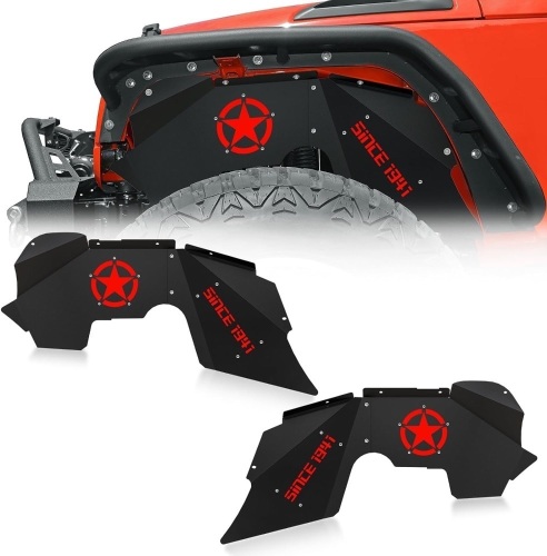 Front Inner Fender Liners Compatible with 2007-2018 Jeep Wrangler JK & JKU Unlimited Sport Sahara Rubicon, Bolt-on Style Wheel Well Cover Steel Mud Guards Fenders Flares (2/4 Doors) - Lot 8743
