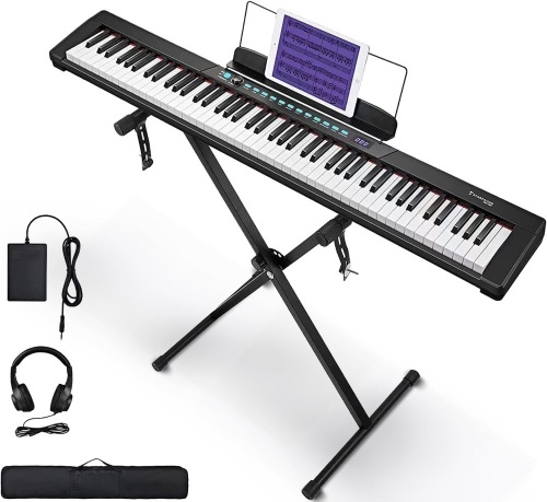 Starfavor 88 key keyboard piano, Compact Portable Digital Piano with Semi Weighted 88 Keys, Electric Piano Keyboard Set for Beginners with Stand, Large Headphones, Sustain Pedal, Carrying Piano Case - Lot 8703