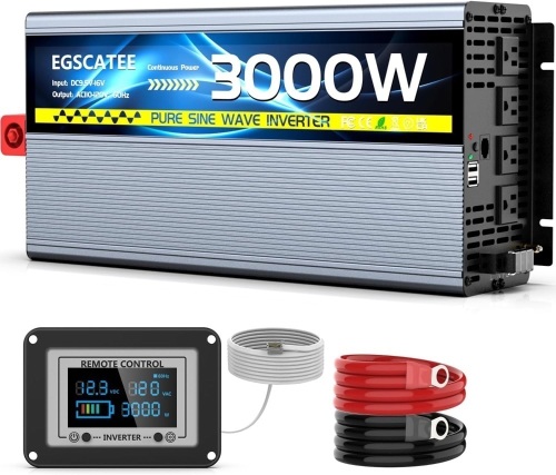 3000W Pure Sine Wave Inverter 12V DC to 110V/120V AC Inverter with 4AC Outlets, 5V/3.4A USB, Remote Control with on-Screen Display, Off-Grid Solar Power Inverter for Truck, Home, Vehicles, RV - Lot 8710