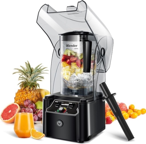 WantJoin Professional Commercial Blender With Shield Quiet Sound Enclosure 2200W Industries Strong and Quiet Professional-Grade Power, Self-Cleaning, Black - Lot 8711