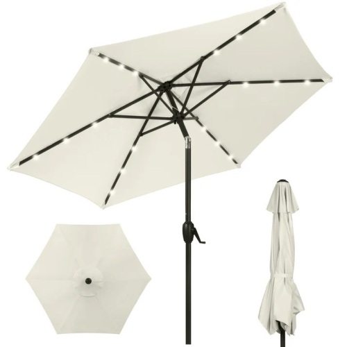 Outdoor Solar Patio Umbrella w/ Push Button Tilt, Crank Lift - 7.5ft - Lot 8897anm