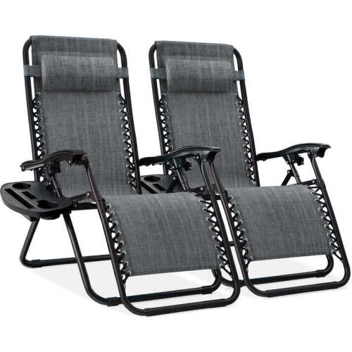 Set of 2 Adjustable Zero Gravity Patio Chair Recliners w/ Cup Holders - Lot 8718