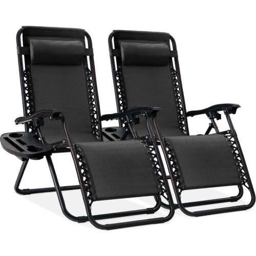 Set of 2 Adjustable Zero Gravity Patio Chair Recliners w/ Cup Holders - Lot 8770