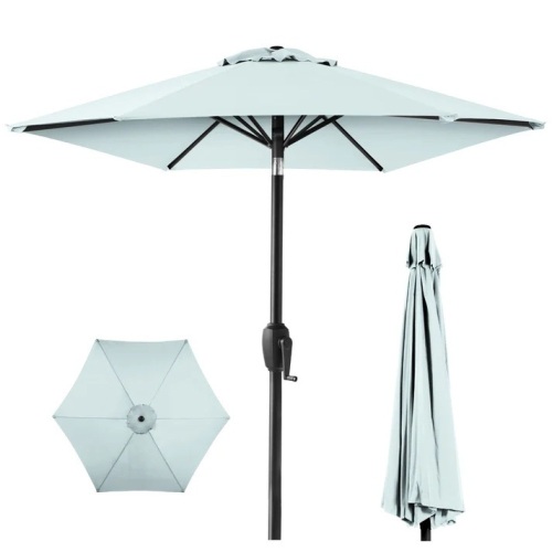 Outdoor Market Patio Umbrella w/ Push Button Tilt, Crank Lift - 7.5ft - Lot 8853