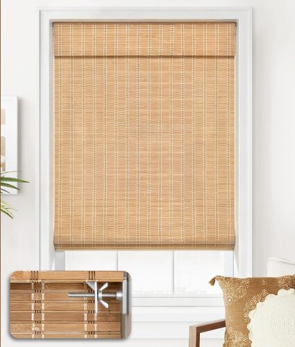 LazBlinds No Tools No Drill Cordless Bamboo Roman Shades - Lot 8978