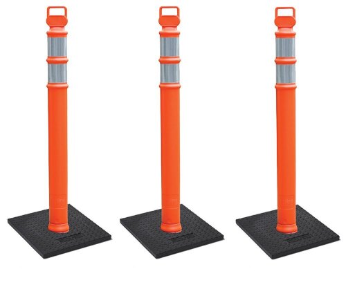 Cortina EZ Grab Delineator 45" Post, 3" Hip Collars with 10 lb Base, 03-747RBC-3, Orange, 3 Pack - Lot 8980
