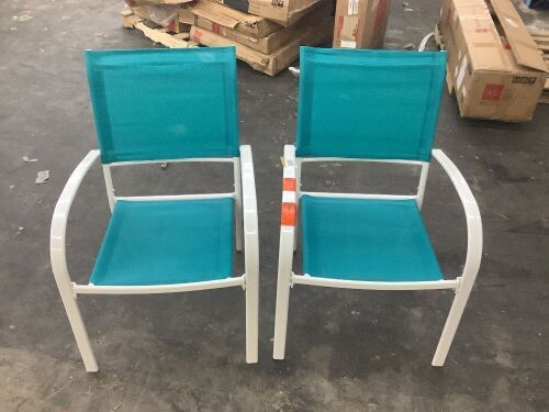 StyleWell Stationary Stackable Steel Split Back Sling Outdoor Patio Dining Chair in Emerald Coast Green, 2 Pack  - Lot 222