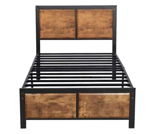  Twin Size Platform Metal Bed Frame with Wooden Headboard and Footboard, 40.9"W  - Lot 223
