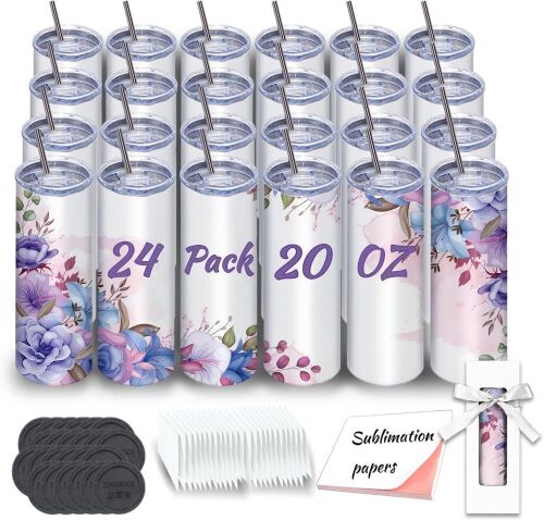 Stainless Steel Double Wall Insulated 20oz Skinny Sublimation Tumblers, 24 Pack  - Lot 628