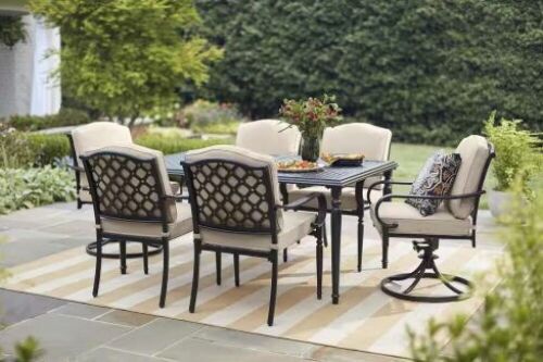 Hampton Bay 6-Pack Laurel Oaks Brown Steel Outdoor Dining Chairs with CushionGuard Putty Tan Cushions  - Lot 51