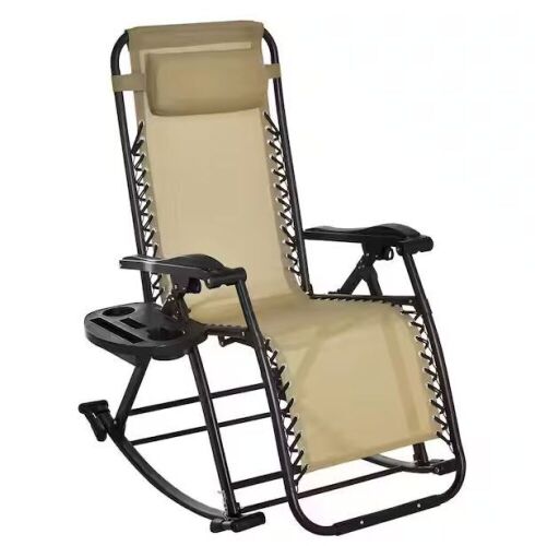 Outsunny Folding Zero Gravity Rocking Metal Lounge Chair with Cup Holder Tray - Lot 469