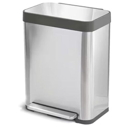 13.2 Gal. Soft-Close, Smudge Resistant Trash Can with Foot Pedal and Built in Filter- Stainless Steel  - Lot 471