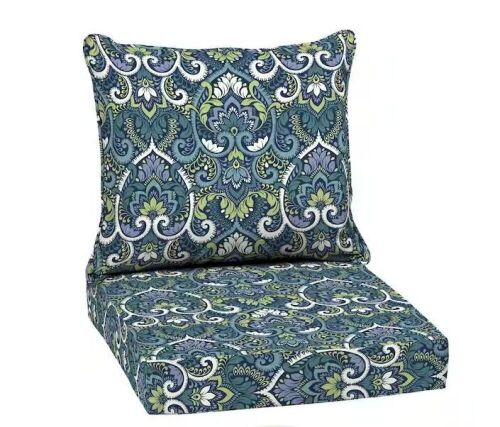 Lot of (2) Arden Selections 22 in. x 24 in. 2-Piece Deep Seating Outdoor Lounge Chair Cushion in Sapphire Aurora Blue Damask  - Lot 491