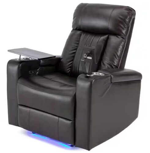 Merax Brown Faux Leather Standard (No Motion) Power Recliner with Swivel  - Lot 10