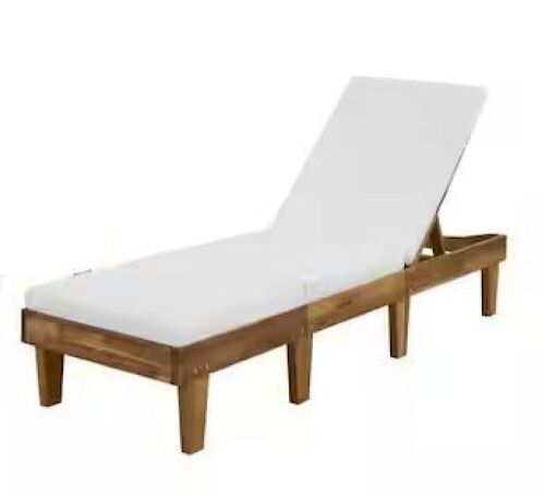 Hampton Bay Natural Brown Wood Outdoor Chaise Lounge with CushionGuard White Cushion  - Lot 38