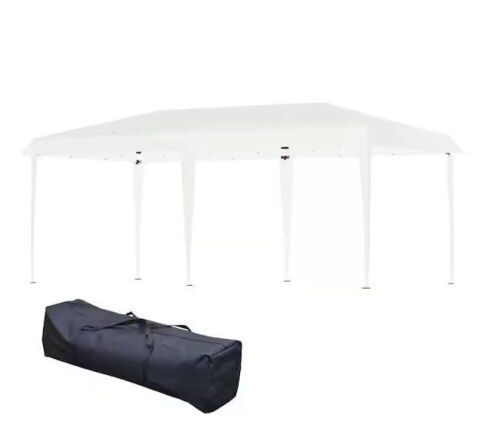 Outsunny 19 ft. x 10 ft. Heavy Duty Pop Up White Canopy with Sturdy Frame, UV Fighting Roof, Carry Bag - Lot 81