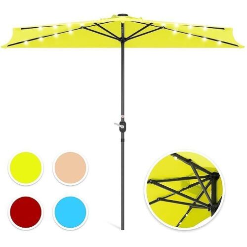 8.5ft Outdoor Solar LED Half Patio Umbrella w/ Easy Crank - Lot 695