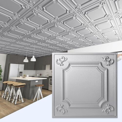Art3d Drop Ceiling Tiles 24x24 in Argent Silver, 12 Pack - Lot 161