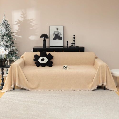 Anti Slip Sofa Throw Cover with Tassels, Camel, 71" x 134"  - Lot 218