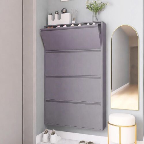 GREATMEET Wall Mount Steel Shoe Cabinet with 4 Flip Drawers - Lot 298