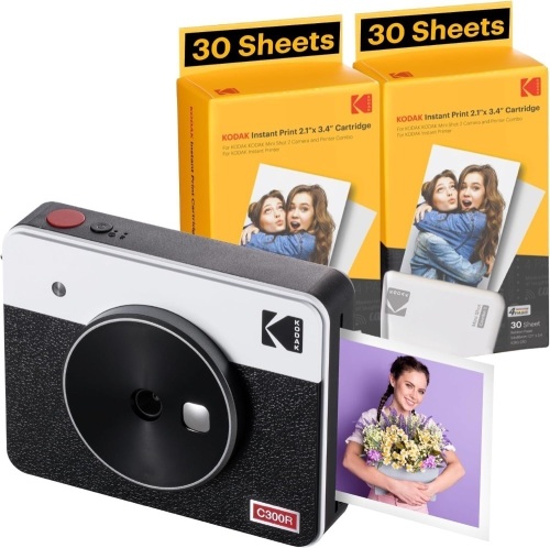 KODAK Mini Shot 3 Retro 4PASS 2-in-1 Instant Digital Camera and Photo Printer (3x3 inches) + 60 Sheets Cartridge Bundle, White - Lot 9077