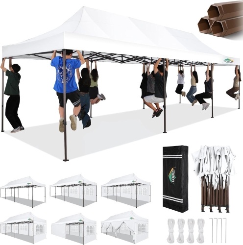 COBIZI 10x30 Pop Up Canopy Tent Heavy Duty with 8 Removable Sidewalls, Commercial Portable Tents for Parties Ez Up Canopy All-Weather Windproof & Waterproof and UPF 80+ Wedding Tent Sun Shelter - Lot 9087