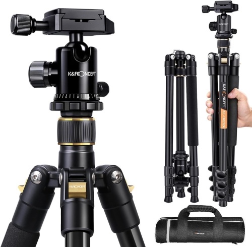 K&F Concept 64''/162cm DSLR Tripod,Lightweight and Compact Aluminum Camera Tripod with 360 Panorama Ball Head Quick Release Plate for Travel and Work B234A1+BH-28 (TM2324) - Lot 9090